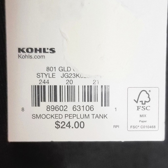 NWT - SO Goods For Life (Med) Velour Smocked Gold Gingham Checked Peplum Tank - Picture 6 of 6